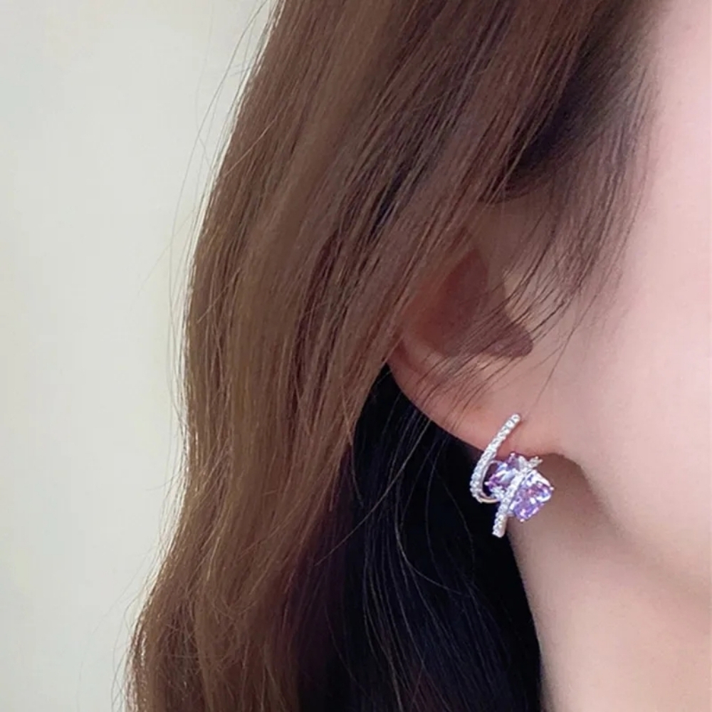 💜Sliver diamond with purple earrings💜 - Picture 4 of 6